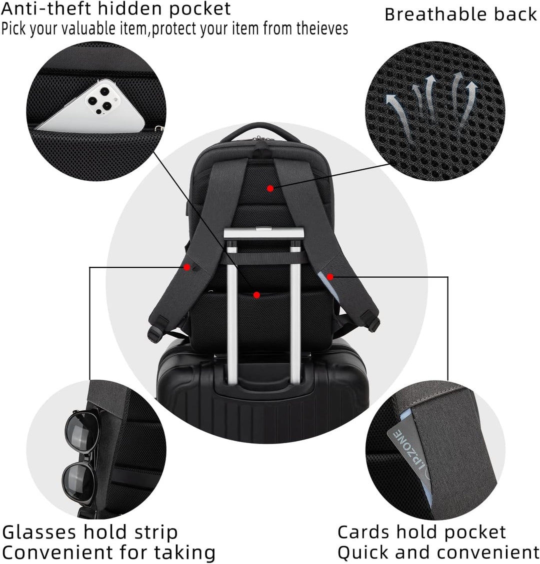 Anti-theft travel backpack, water-resistant, unisex, with secure laptop sleeve & USB charging.