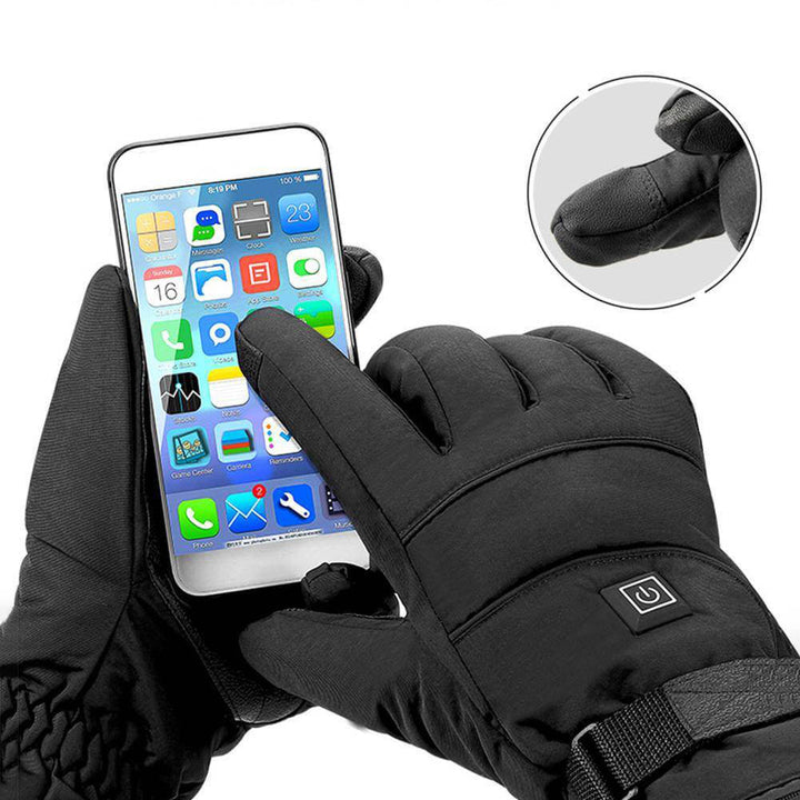 Touchscreen compatible electric heated gloves, perfect for cold weather, motorcycling & winter sports.