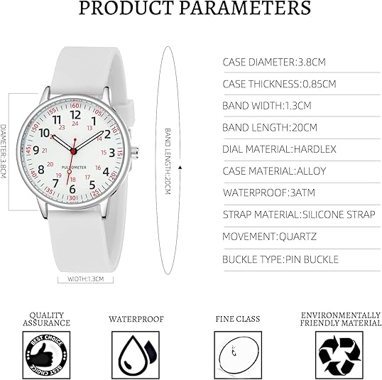 Unisex waterproof nurse watch for medical professionals, featuring an easy-clean silicone strap & analog display.