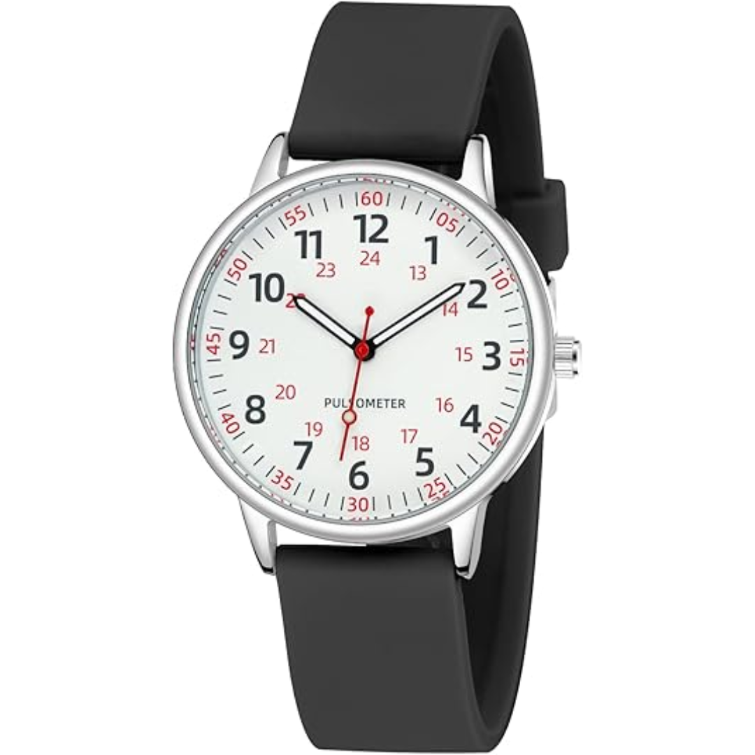 Analog waterproof nurse watch, unisex and easy to read, designed for the demanding environment of healthcare.