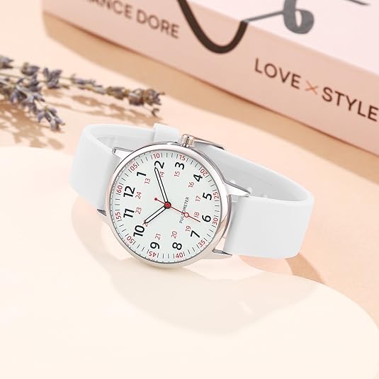 Durable waterproof medical watch with a hygienic silicone strap, ideal for healthcare professionals. Unisex design.