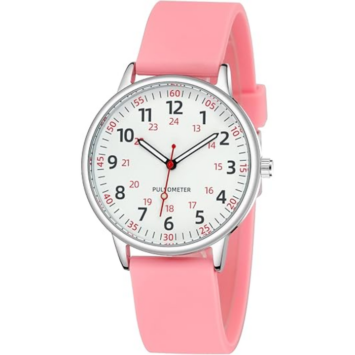 Silicone strap waterproof nurse watch, ideal for medical professionals seeking durability & easy readability.