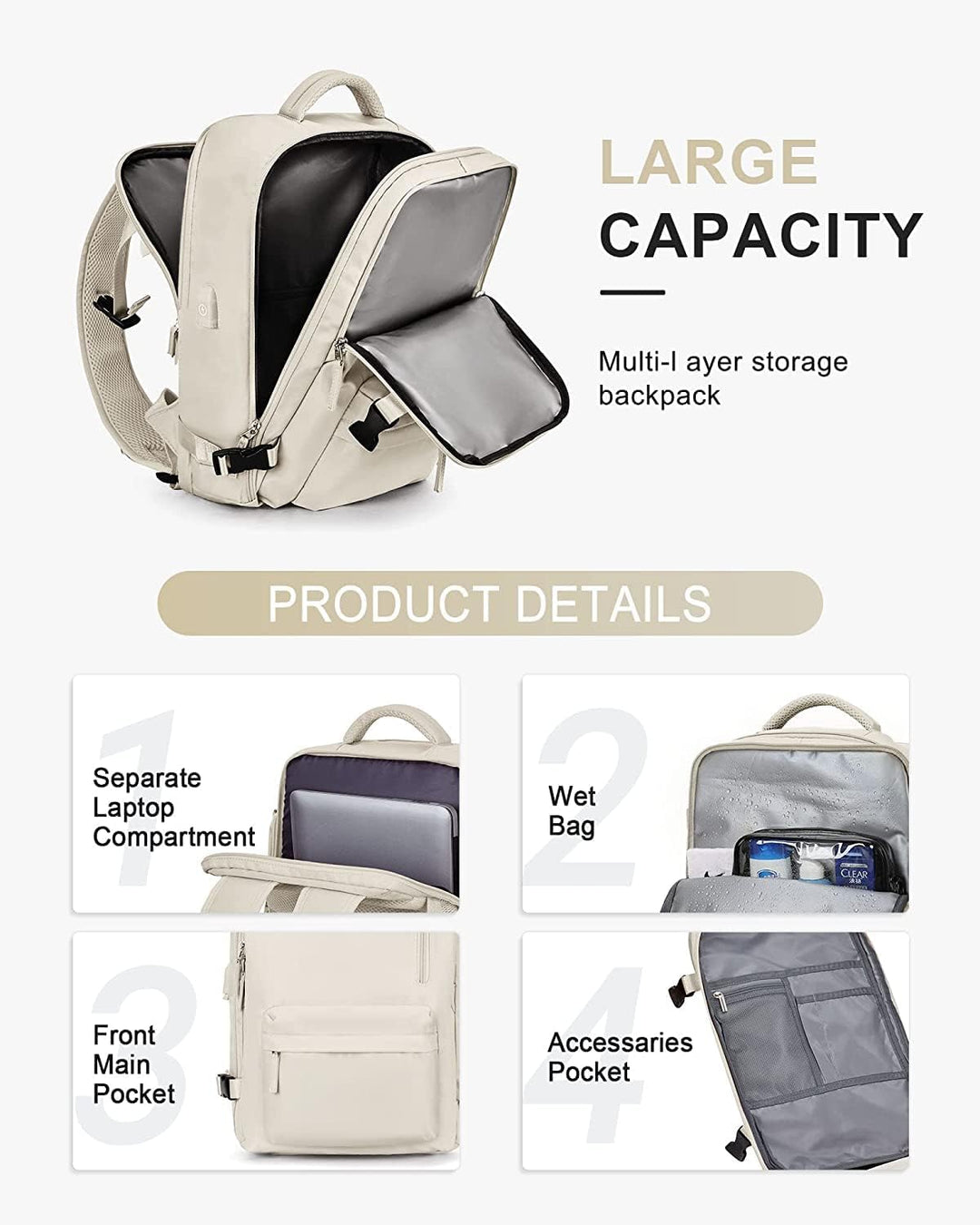 Durable unisex waterproof travel backpack, ideal for travelers, with smart organization.