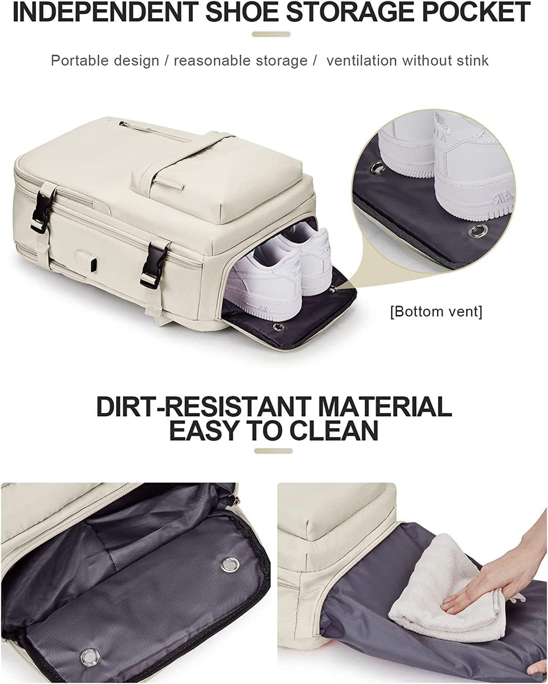 Stylish waterproof backpack for daily commute, fits 14" laptop, includes USB port.