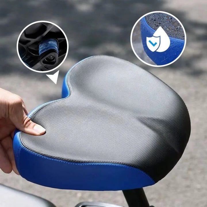 Unisex wide comfort bike seat with shock absorption for superior cycling support and pain relief.