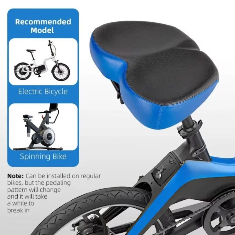 Durable unisex bike saddle, wide and comfortable, offering excellent shock absorption for all cyclists.