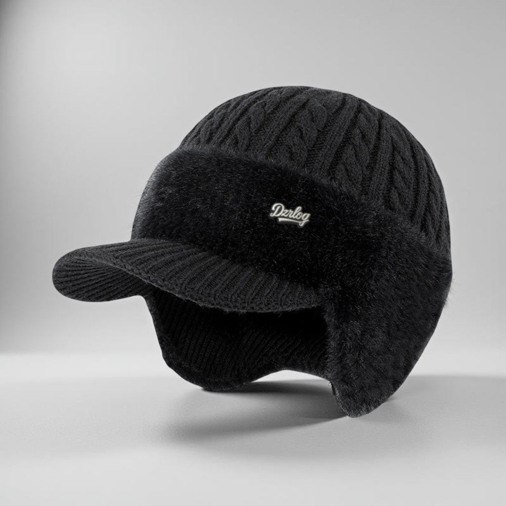 Protective knit trapper hat, unisex ear flap design perfect for extreme cold weather outdoors.