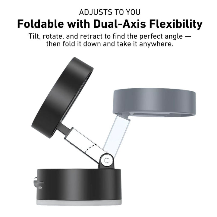 "Versatile magnetic phone mount with 360° rotation on desk, sleek design, modern and flexible for convenient phone positionin
