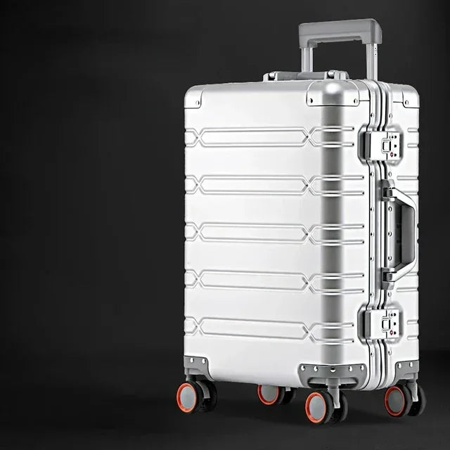Vienna Voyager hardshell suitcase, premium aluminum-magnesium with spinner wheels, TSA security.