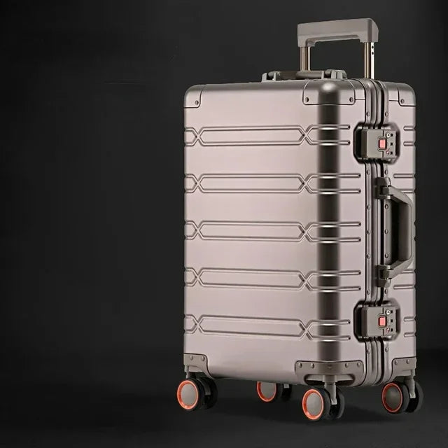 Large Vienna Voyager checked premium hardshell luggage, durable aluminium-magnesium suitcase for longer trips.