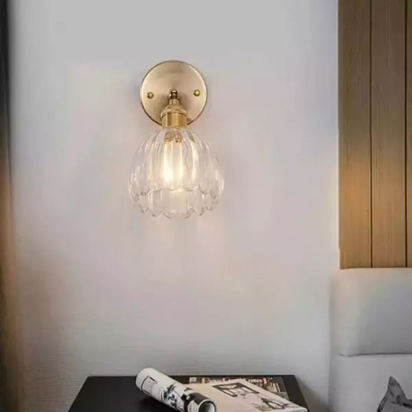 "Vintage floral tulip glass wall lamp, tulip-shaped shade, multi-color options, elegant retro design, adds warm soft light."