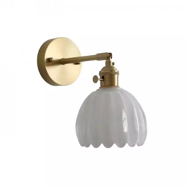 "Vintage floral tulip glass wall lamp, tulip-shaped shade, multi-color options, elegant retro design, adds warm soft light."