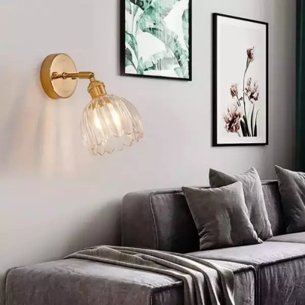 "Vintage floral tulip glass wall lamp, tulip-shaped shade, multi-color options, elegant retro design, adds warm soft light."