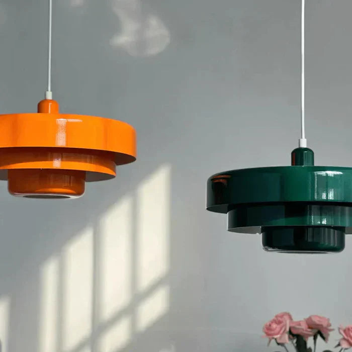 Vintage LED pendant light with classic metal and elegant finish, available in vibrant colors for interior spaces.
