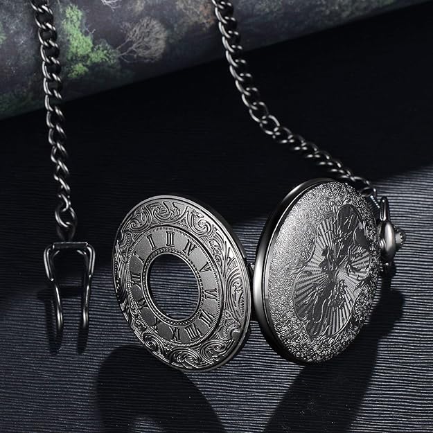 Vintage quartz pocket watch with chain, classic unisex accessory & timepiece.