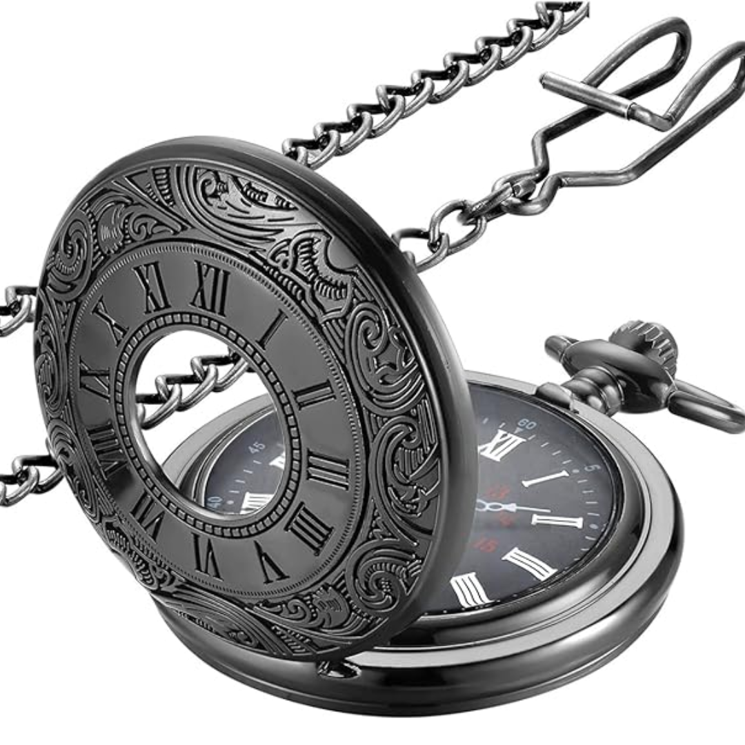 Reliable quartz vintage pocket watch with chain, combining classic style & function.