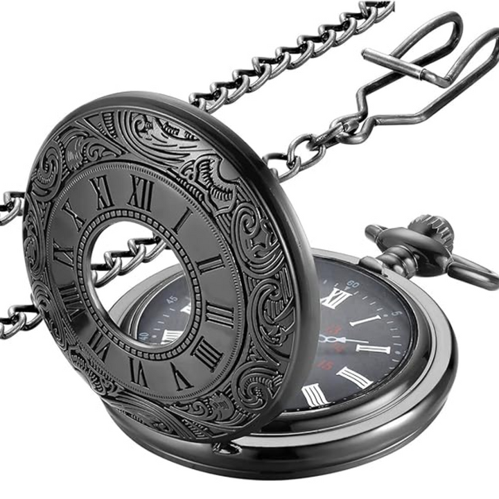Reliable quartz vintage pocket watch with chain, combining classic style & function.