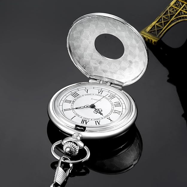 Elegant vintage quartz pocket watch, attached to a durable chain, for him or her.