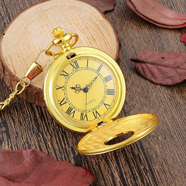 Timeless antique style quartz pocket watch with chain, accurate classic timepiece.