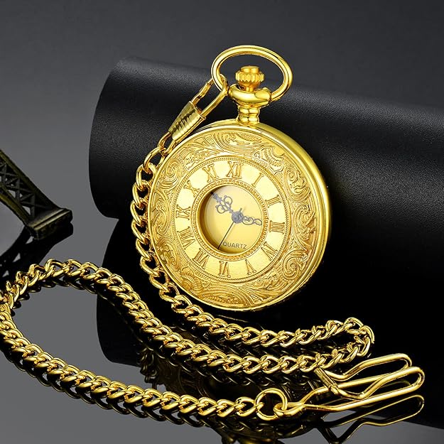 Unisex classic quartz pocket watch with chain, elegant vintage gift idea.