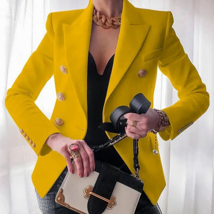 Vintage women's double-breasted blazer, Isabelle style, perfect for elegant outerwear and professional chic fashion.