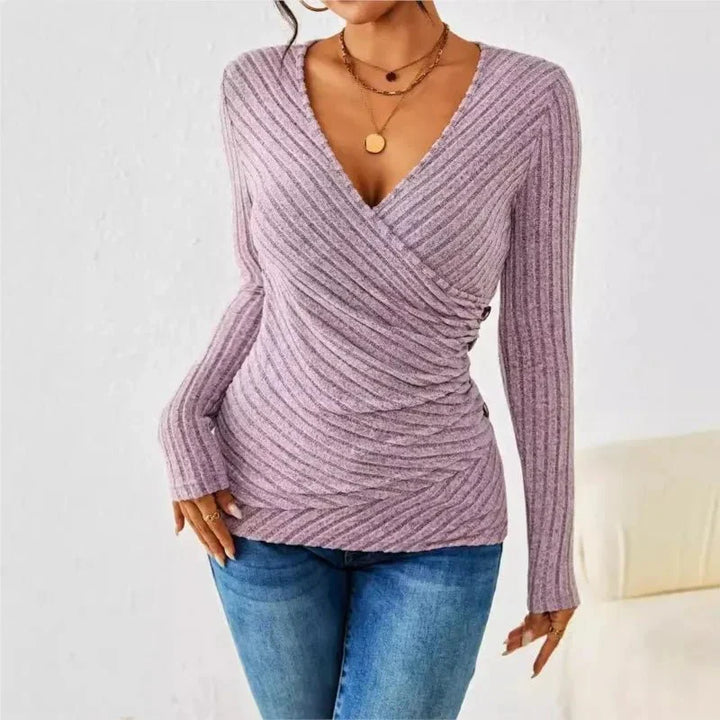 Chic women's tummy tucking long sleeve shaping top, offering flattering tummy control & sculpting comfort.
