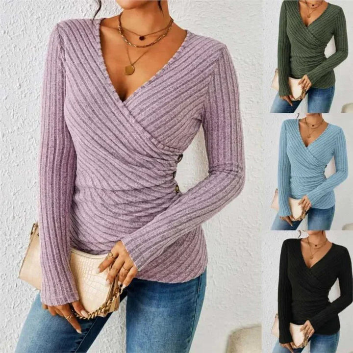 Violet, green, black, blue women's long sleeve shaping top, flattering tummy control for elegant apparel.