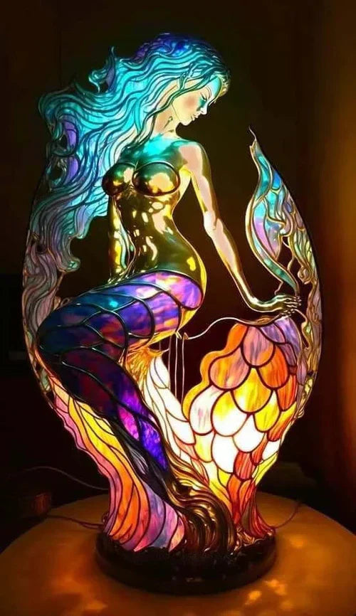 VitraFauna elephant desk lamp, vibrant stained glass style animal decor, artistic home lighting.