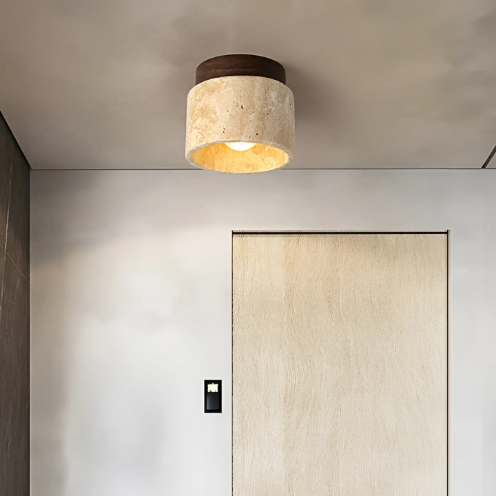 Wabi Sabi Japanese ceiling lamp with serene yellow marble finish. Minimalist pendant light for natural home decor.
