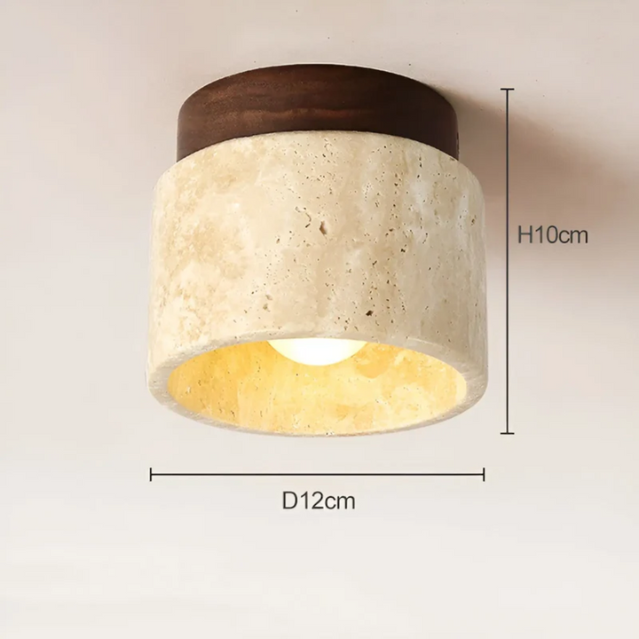 Natural Wabi Sabi Japanese ceiling light made from yellow marble. Elegant stone pendant lamp for serene home decor.
