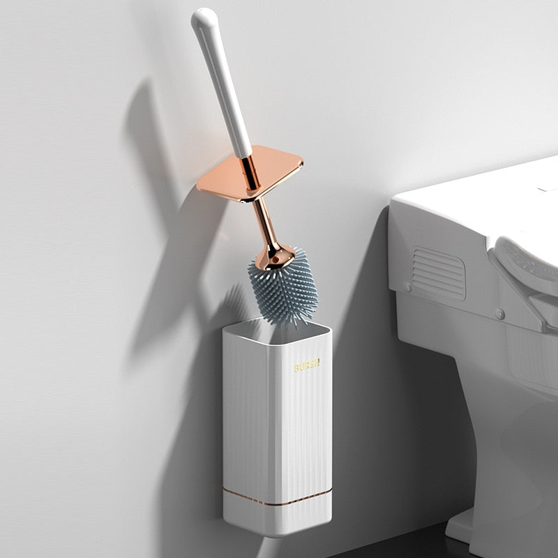 Modern wall-mounted toilet brush and holder, perfect bathroom accessory for compact, organized spaces.