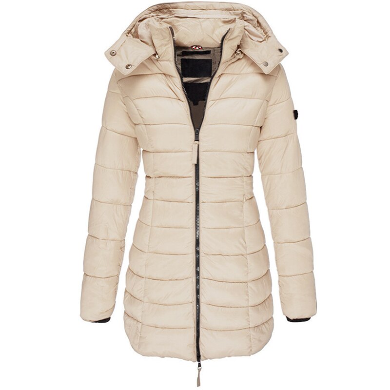 Olivia warm women's hooded down jacket. Essential cold weather outerwear, stylish & cozy winter coat.