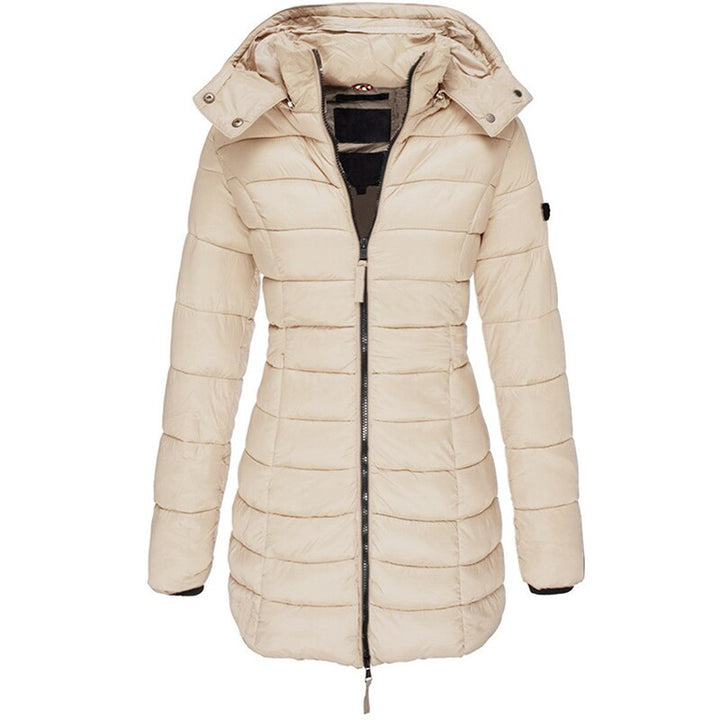 Olivia warm women's hooded down jacket. Essential cold weather outerwear, stylish & cozy winter coat.