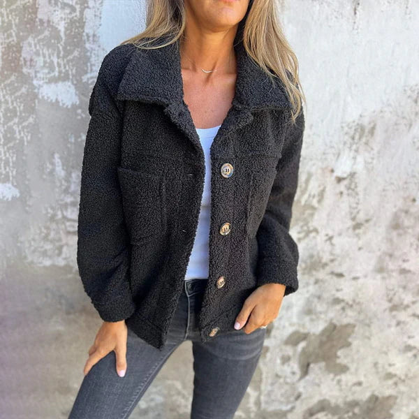 Comfy & trendy women's teddy coat with stylish lapel collar, essential fall/winter fashion outerwear.