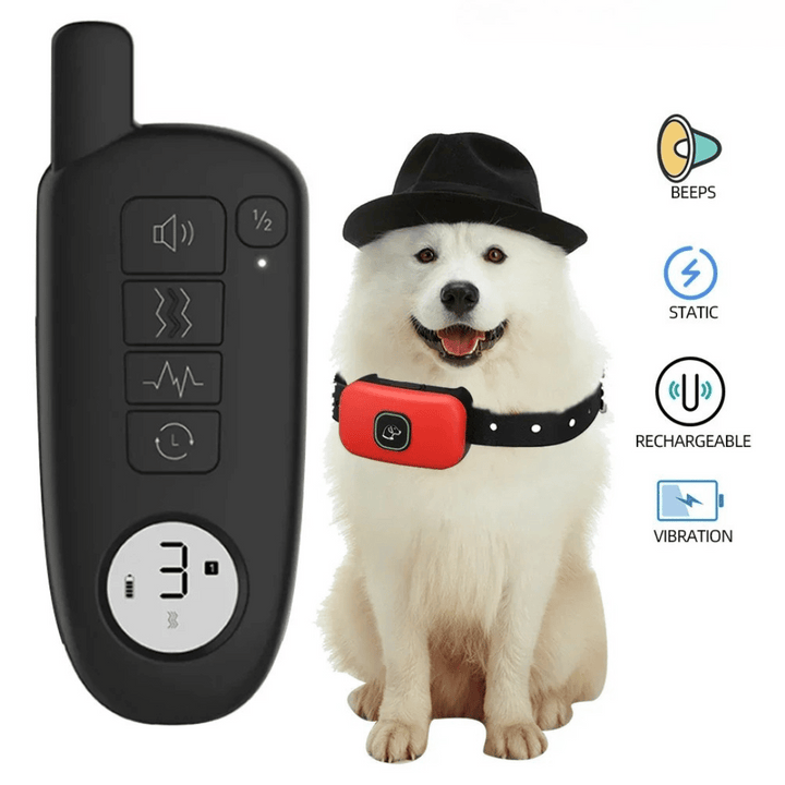 "Waterproof smart dog training collar with remote, 300m range, durable design for effective indoor/outdoor pet training."