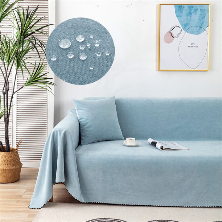 Waterproof sofa throw with jacquard edge, non-slip design, corduroy, and polyester material, protects against spills.