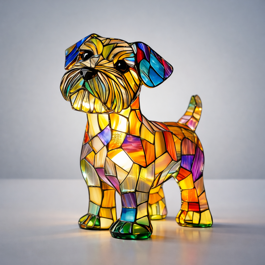 Cozy stained glass dog LED table lamp illuminating a room. Perfect accent light for charming home decor.