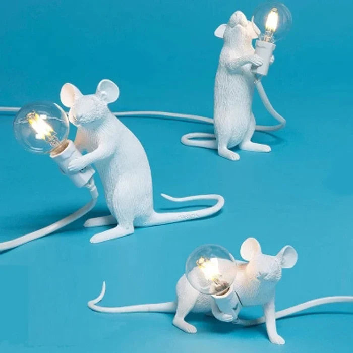 Hand-painted resin mouse table lamp, a whimsical gold desk lamp for unique animal decor.