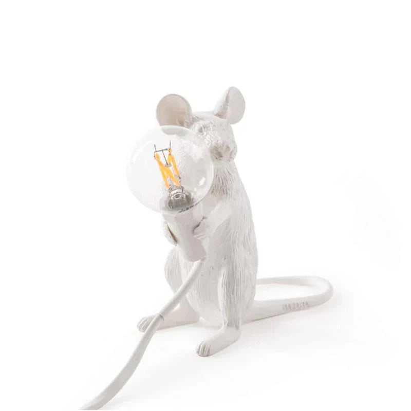 Gold & white whimsical mouse lamp, a unique resin table lamp for animal-themed kids rooms.