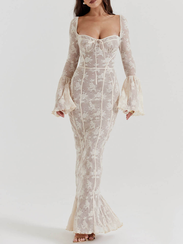 Elegant white formal maxi dress for women with sculpted bodice, perfect for evening parties & special occasions.