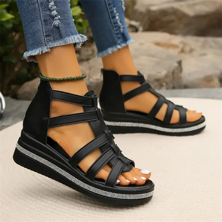 Elegant beige strappy platform sandals, a versatile choice for women's fashion footwear