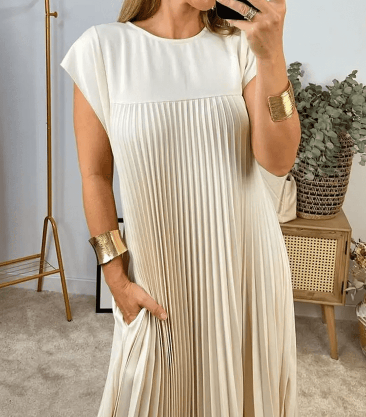 Grey women's long sleeve summer dress, breathable fabric ideal for comfortable, elegant day & evening wear.
