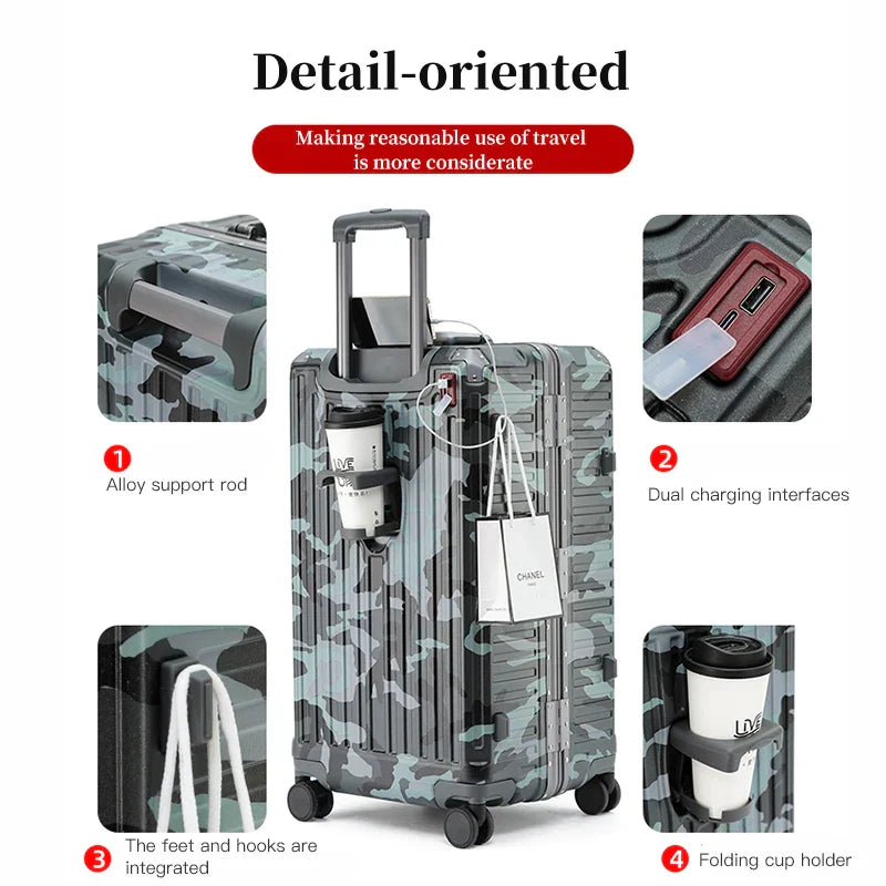Durable wide grip hard shell suitcase, featuring smooth spinner wheels & integrated TSA lock for secure journeys.