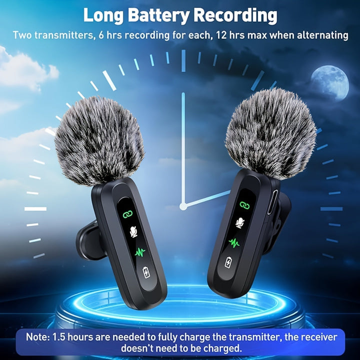 Easy-to-use wireless lavalier microphone for clear audio recording on iPhone/Android for vlogs.