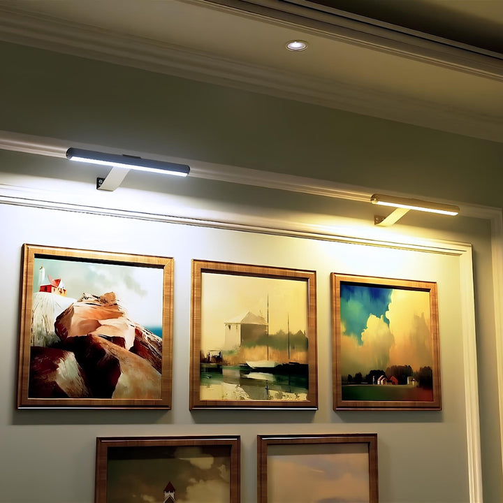 Modern wireless LED art light, rechargeable, portable, for contemporary home display.