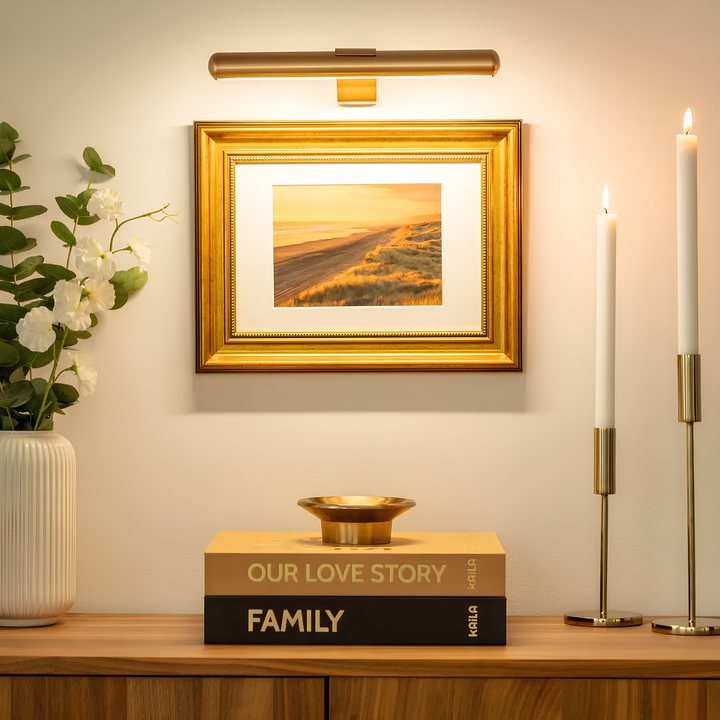 Adjustable wireless LED art accent, rechargeable, portable, for perfect showcase lighting.