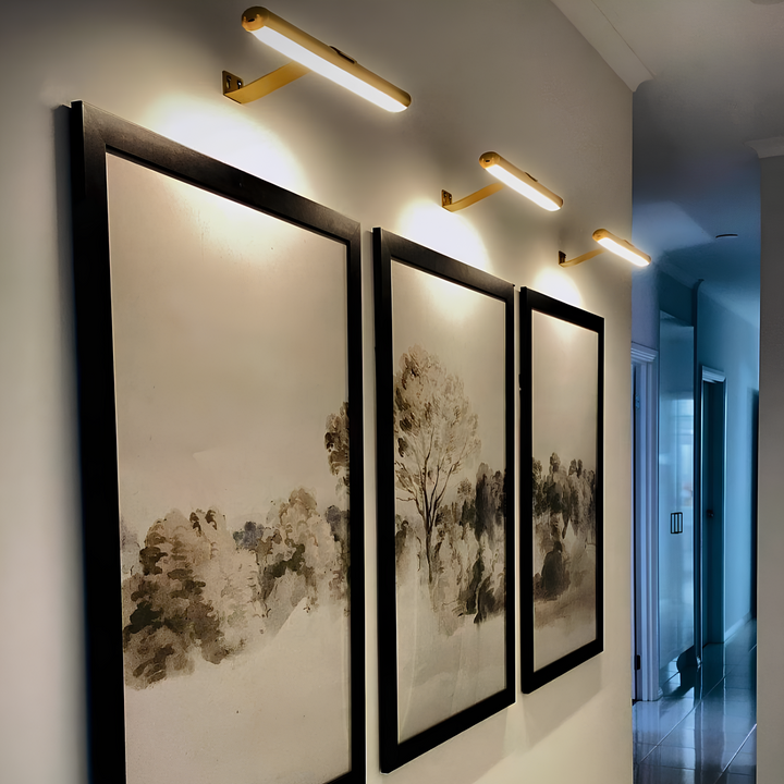 Portable wireless LED lamp, rechargeable, ideal for art display and accent lighting.