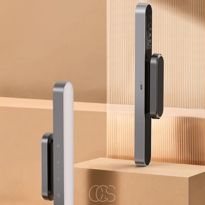 Modern wireless LED desk lamp, magnetic and rechargeable for flexible, bright workspace illumination.