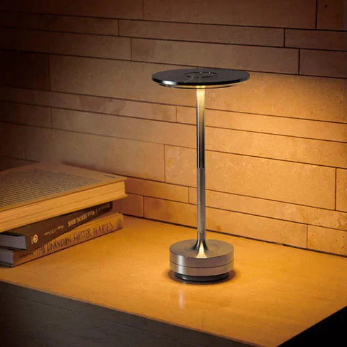 Dimmable LED table lamp, touch control, wireless and portable; perfect for reading or mood lighting.