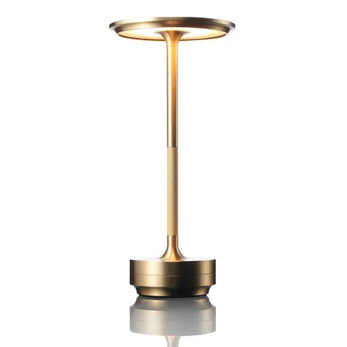 Modern design table lamp, wireless & USB rechargeable, offering portable lighting for indoor spaces.